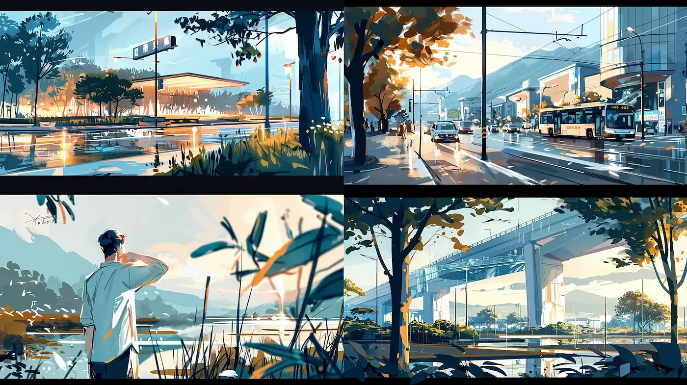 Contemporary Urban Landscapes with a Soft, Serene Atmosphere - Midjourney sref style