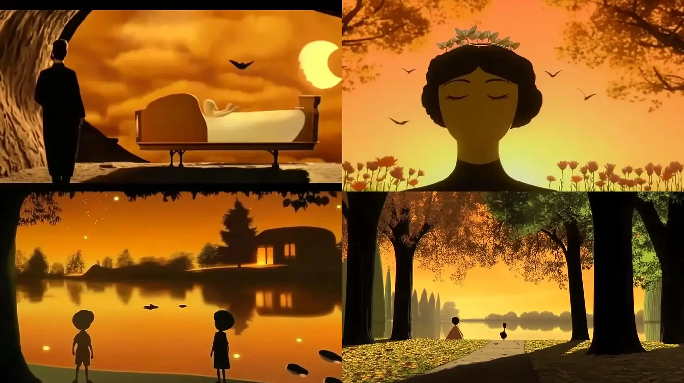 Dusky Hues and Silhouette Harmony: A Warm Retro Twilight Aesthetic - Midjourney sref style