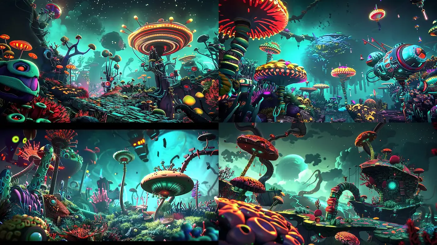 Surreal and Vibrant Dreamlike Landscapes with a Touch of Whimsy - Midjourney sref style