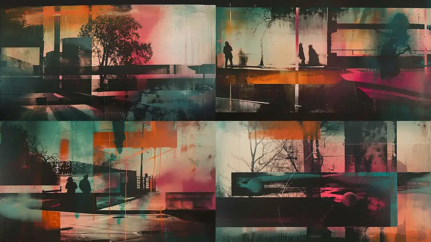 Abstract Urban Landscapes with a Vintage Touch - Midjourney sref style