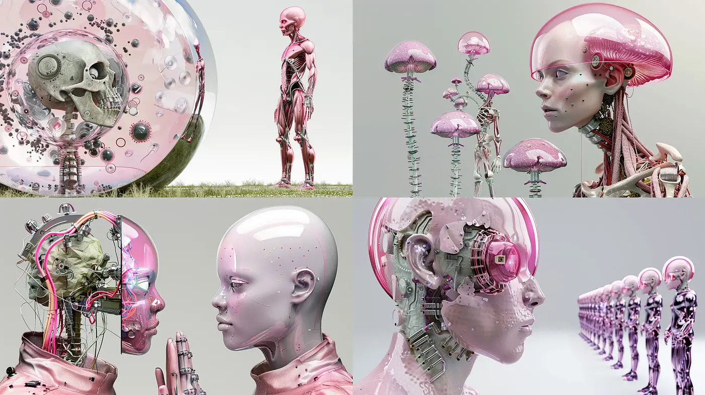 Futuristic Cybernetic Elegance with a Surrealistic Palette - Midjourney sref style