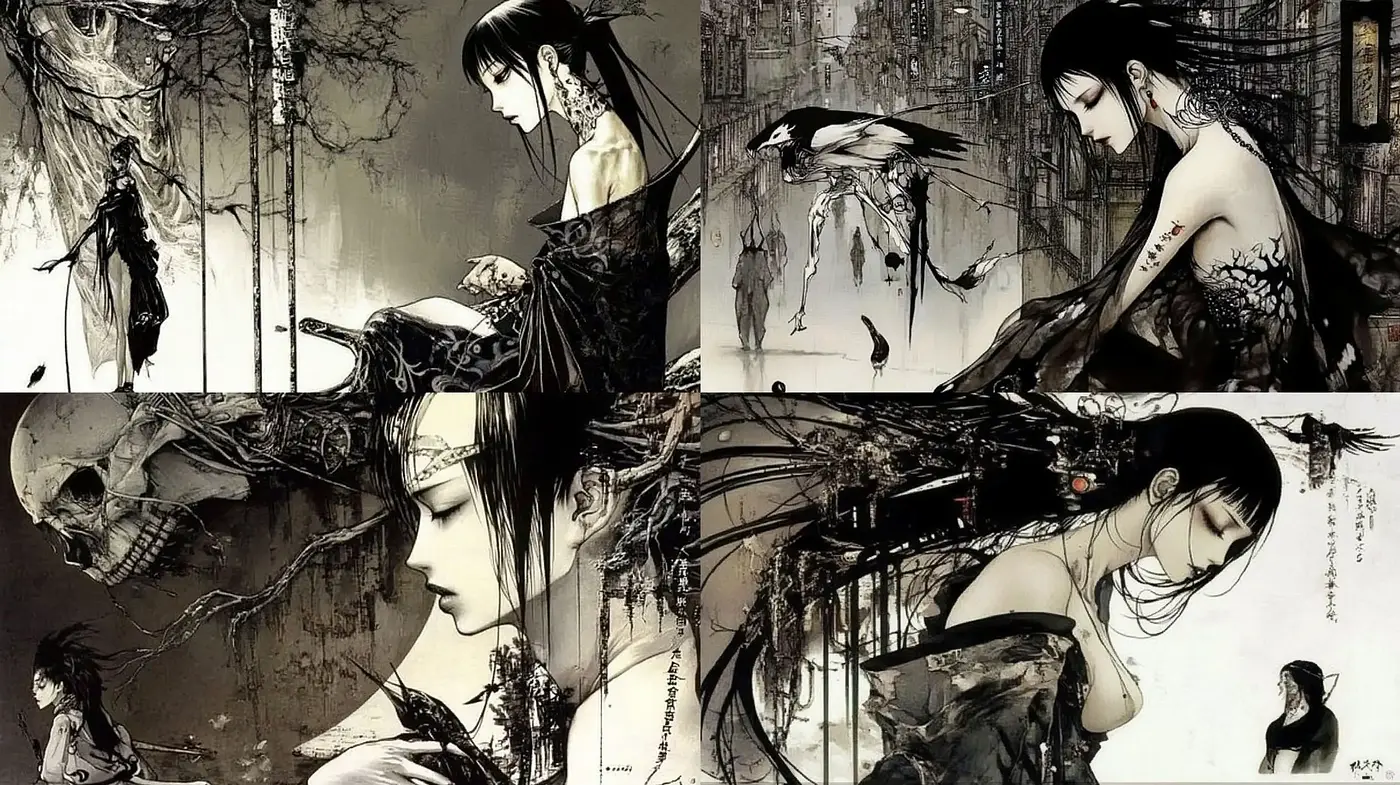Gothic Elegance with Ethereal Monochrome Overtones - Midjourney sref style