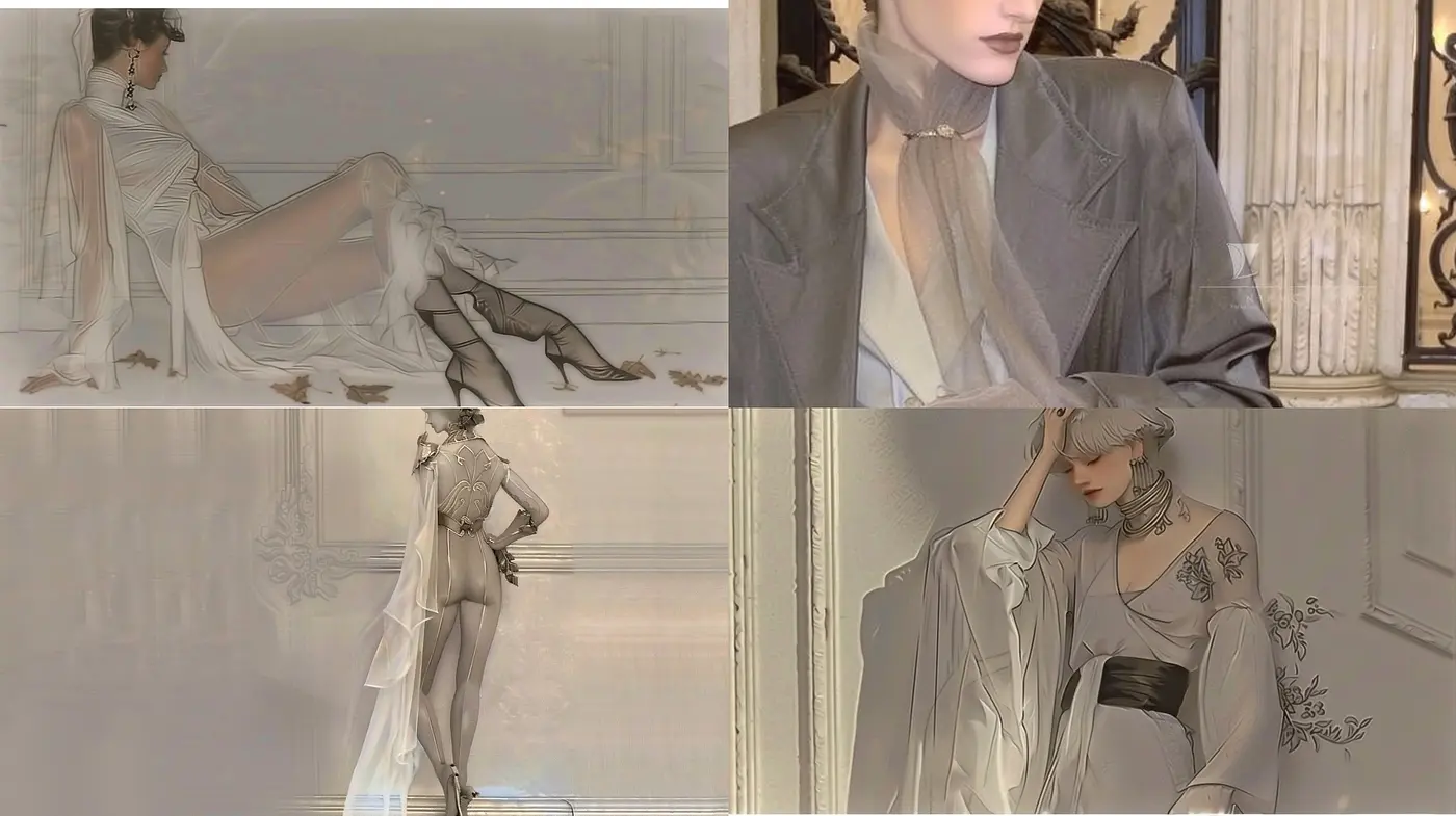 Ethereal Elegance in Monochromatic Harmony with a Touch of Art Nouveau - Midjourney sref style