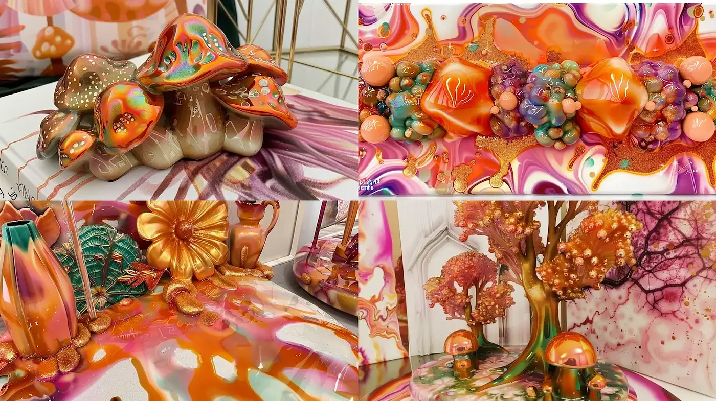 Fluid and vibrant organic forms with surreal textures - Midjourney sref style