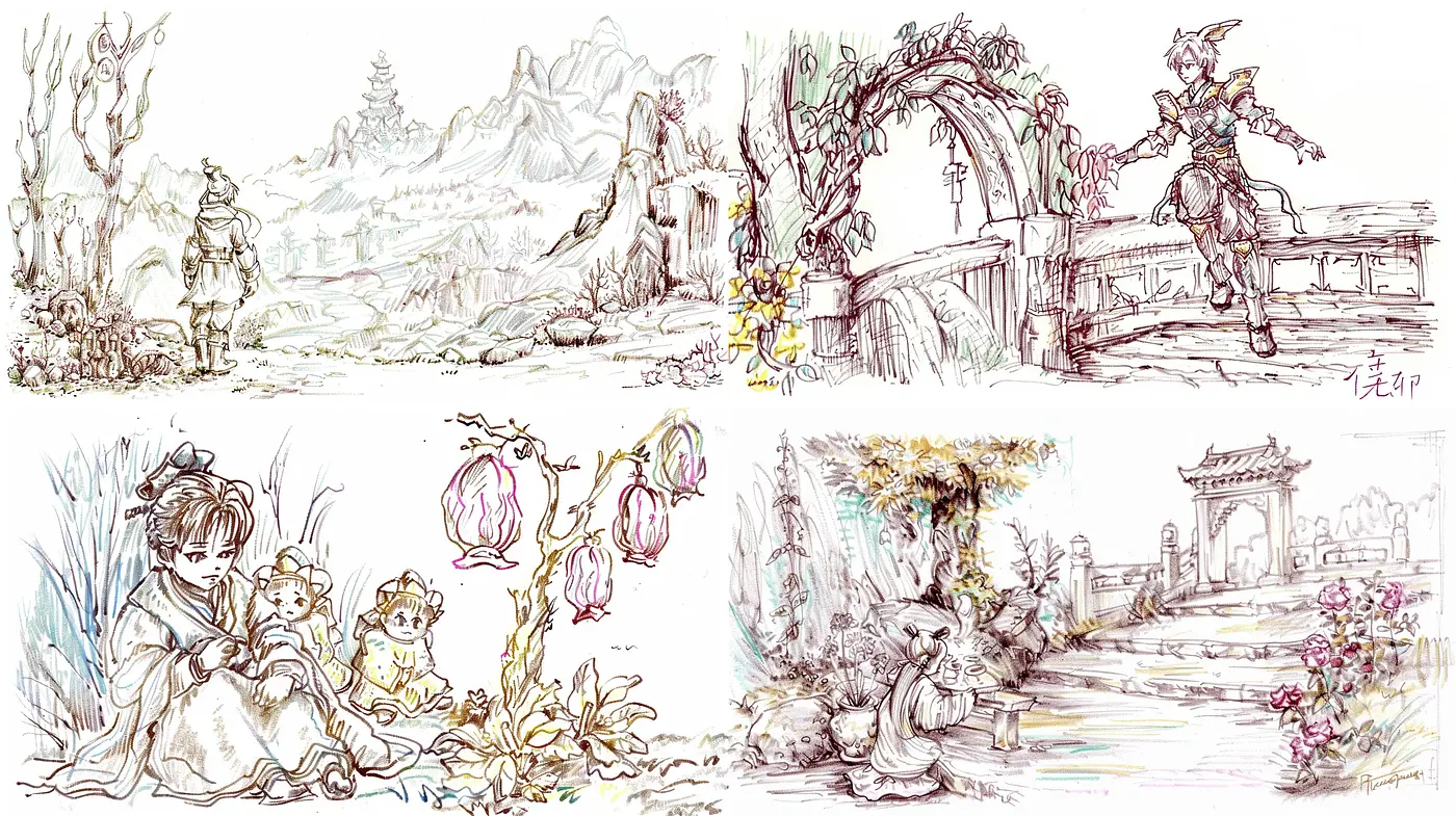 Ethereal Sketchbook Fantasia: An Artistic Unity of Pastel Hues and Dreamy Illustration - Midjourney sref style