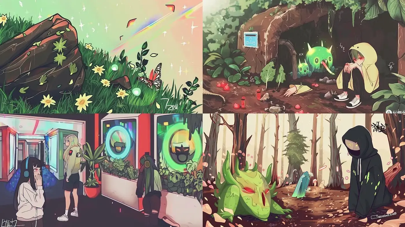 Whimsical and Vibrant Illustrations with a Nature-Centric Theme - Midjourney sref style