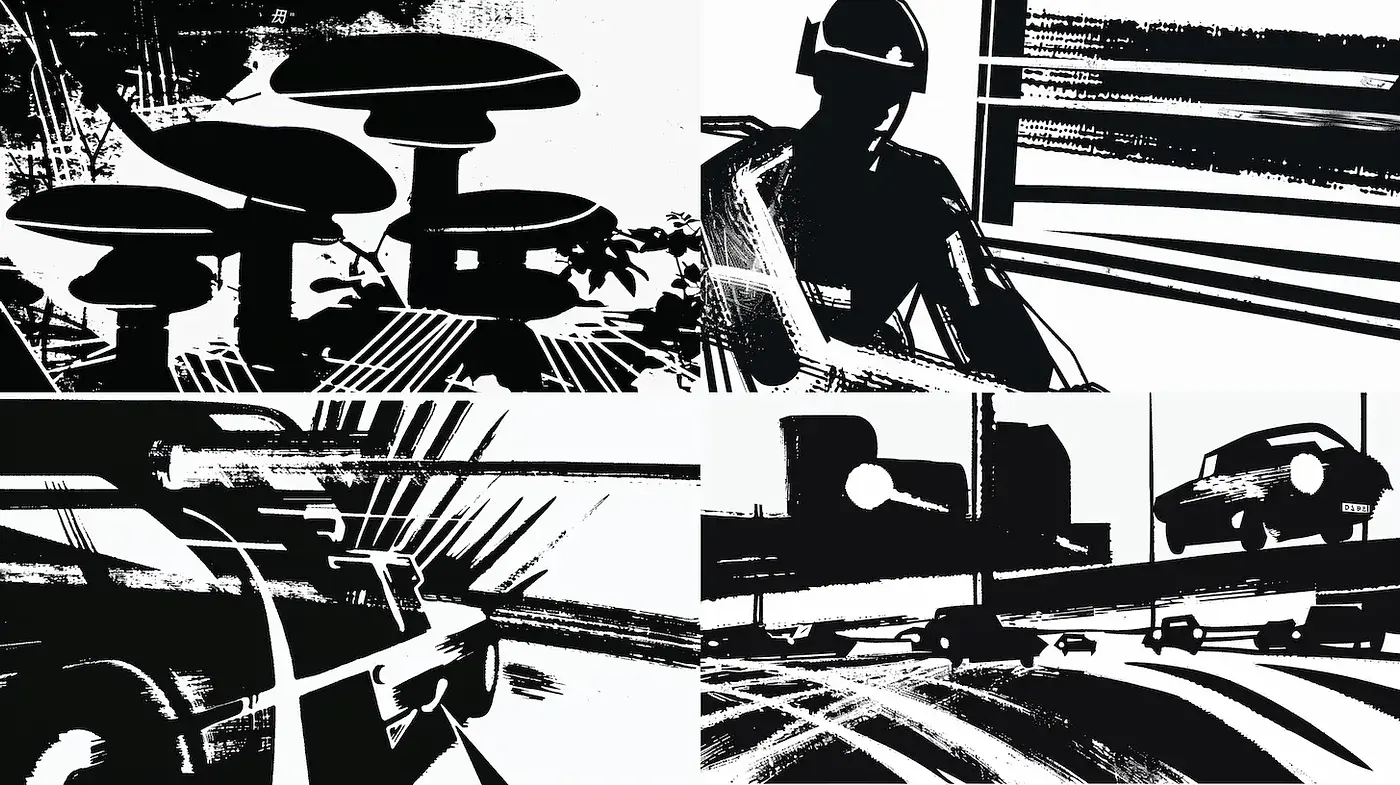 Dynamic and Energetic Urban Noir with a Graphic Novel Aesthetic - Midjourney sref style
