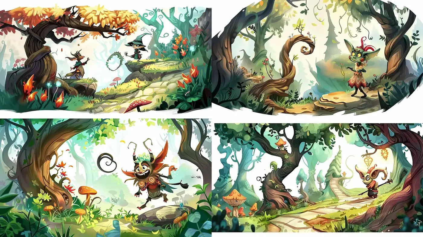 Whimsical Forest Adventure with Vibrant Playfulness - Midjourney sref style