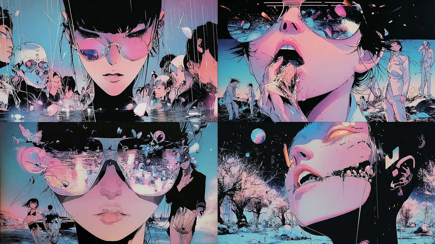 Futuristic and Vibrant Retro Aesthetic with Dynamic Character Portrayals - Midjourney sref style