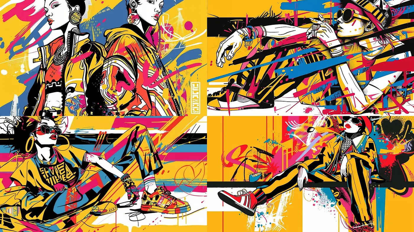 Vibrant Urban Pop Art Fusion with Graffiti Elements - Midjourney sref style