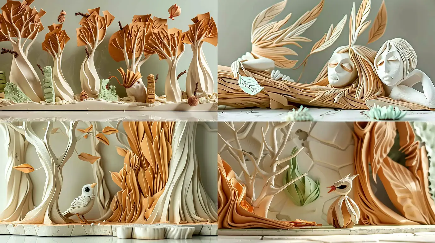 Papercraft Panorama: An Artistic Blending of Tactile Textures and Autumn Hues - Midjourney sref style