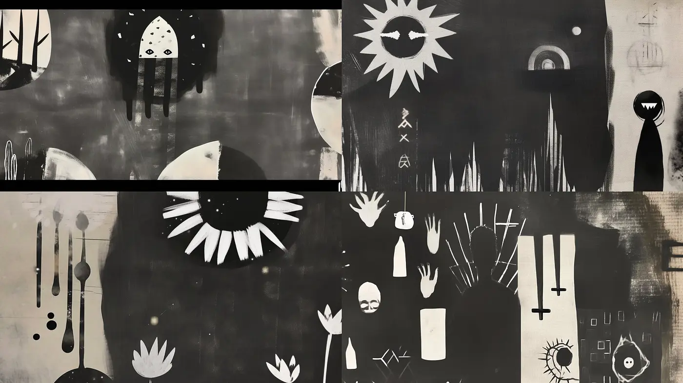 Monochromatic Melancholy - Consistent Shades in Abstract Expression - Midjourney sref style