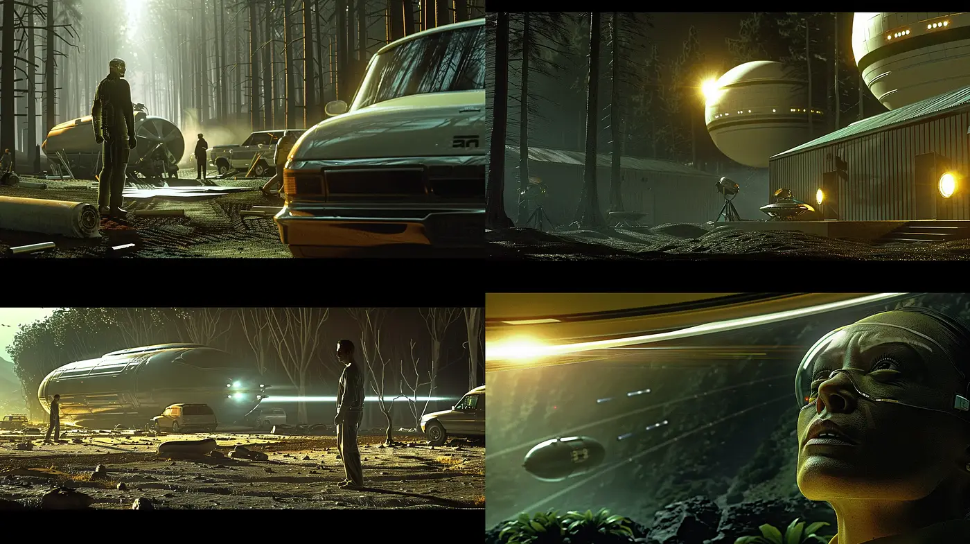 Neo-Noir Dreamscape: A Fusion of Retro-Futurism and Ambient Mystery - Midjourney sref style