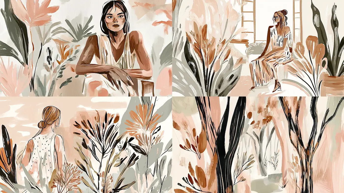 Contemporary Botanical Illustration with Muted Earth Tones - Midjourney sref style