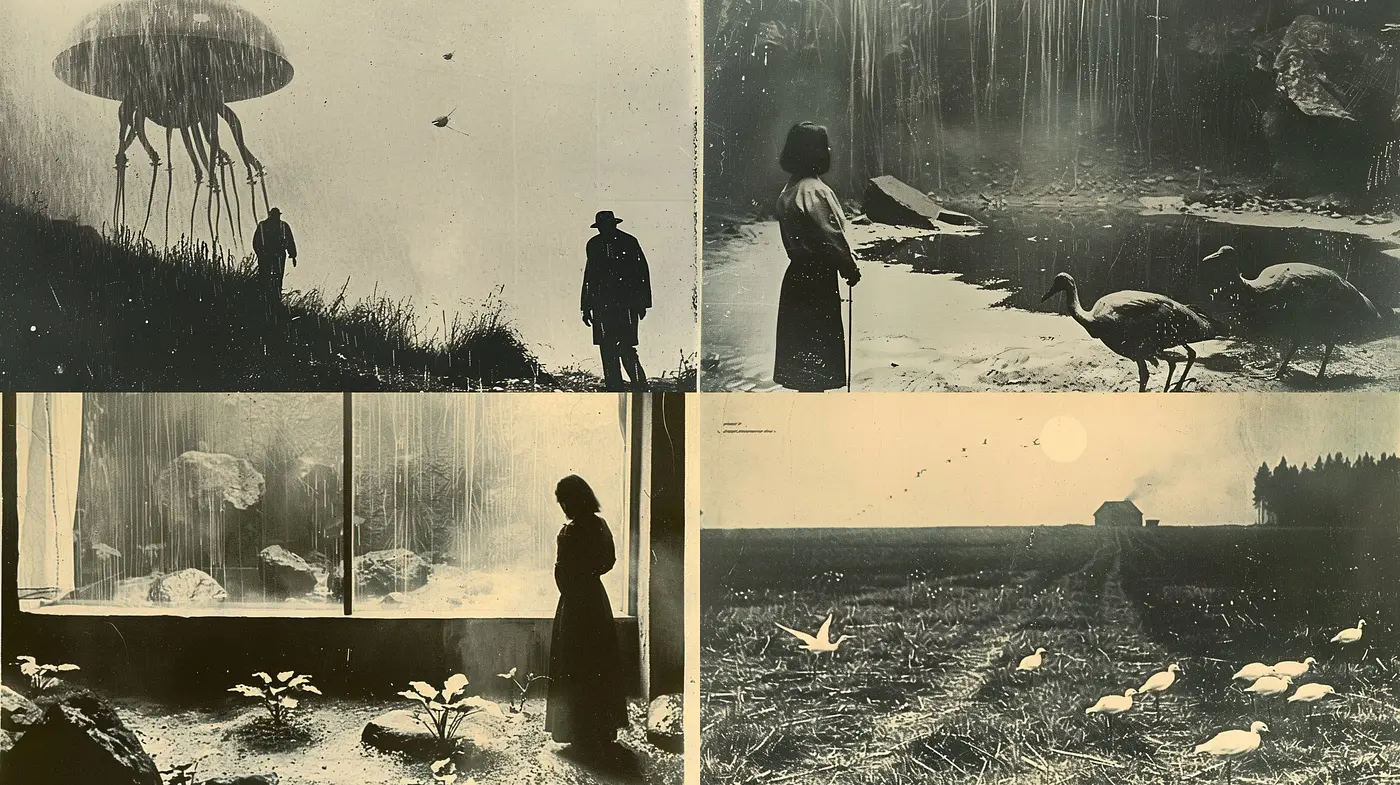 Surrealistic Sepia Memories: Homage to a Bygone Era in Monochromatic Tones - Midjourney sref style