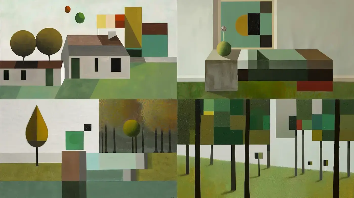 Abstract Geometric Landscapes with a Minimalist Aesthetic - Midjourney sref style