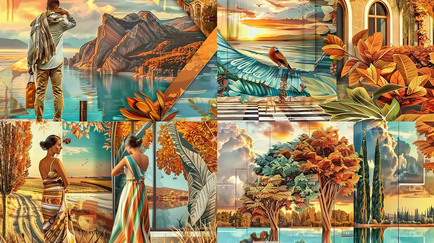 Idyllic Harmony of Nature in a Warm Vintage Tapestry - Midjourney sref style