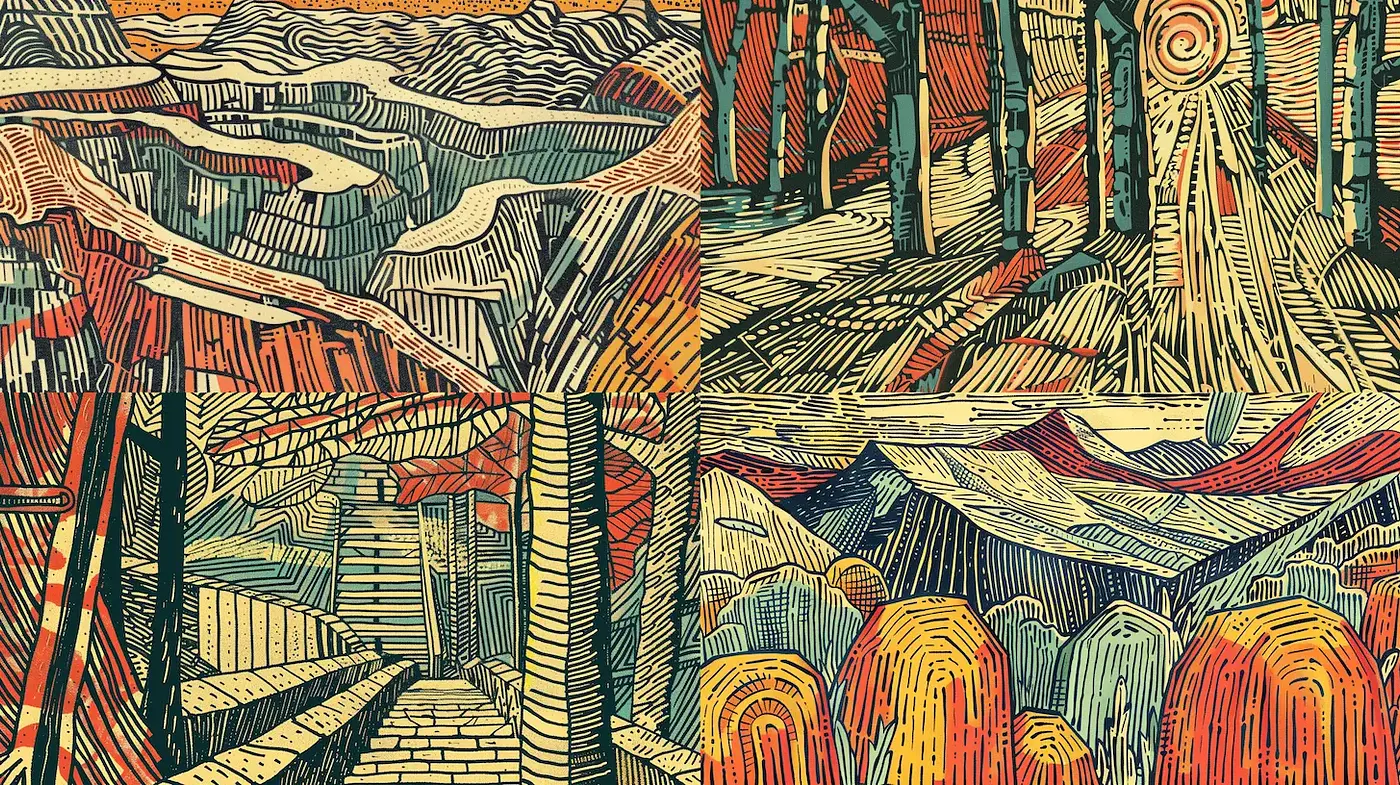 Intricate Linework and Earthy Textures Evoking Depth and Emotion - Midjourney sref style