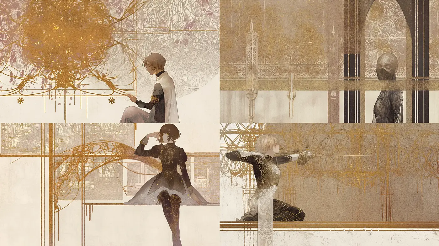 Ethereal Autumnal Dreamscapes with Architectural Overlays - Midjourney sref style