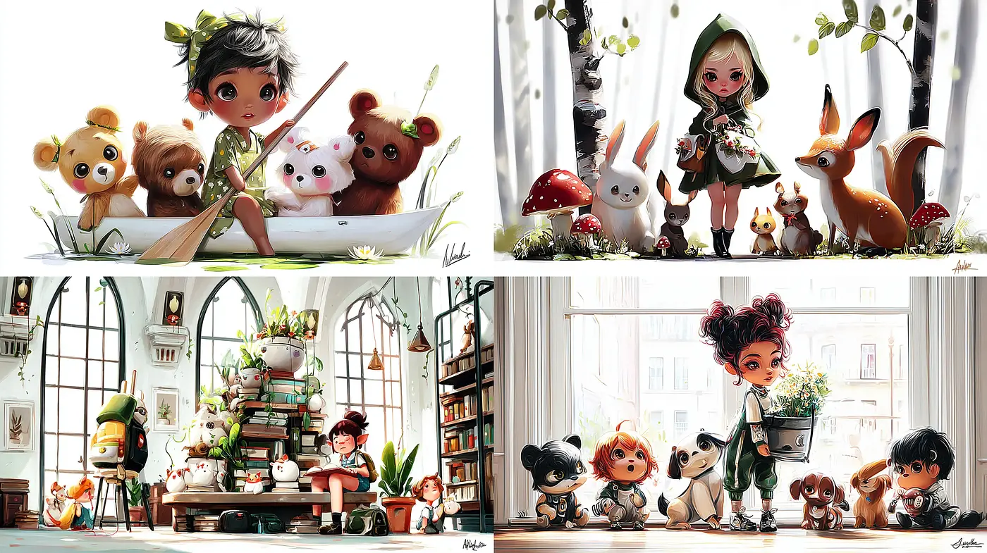 Whimsical and Playful Illustration with Nature Elements - Midjourney sref style