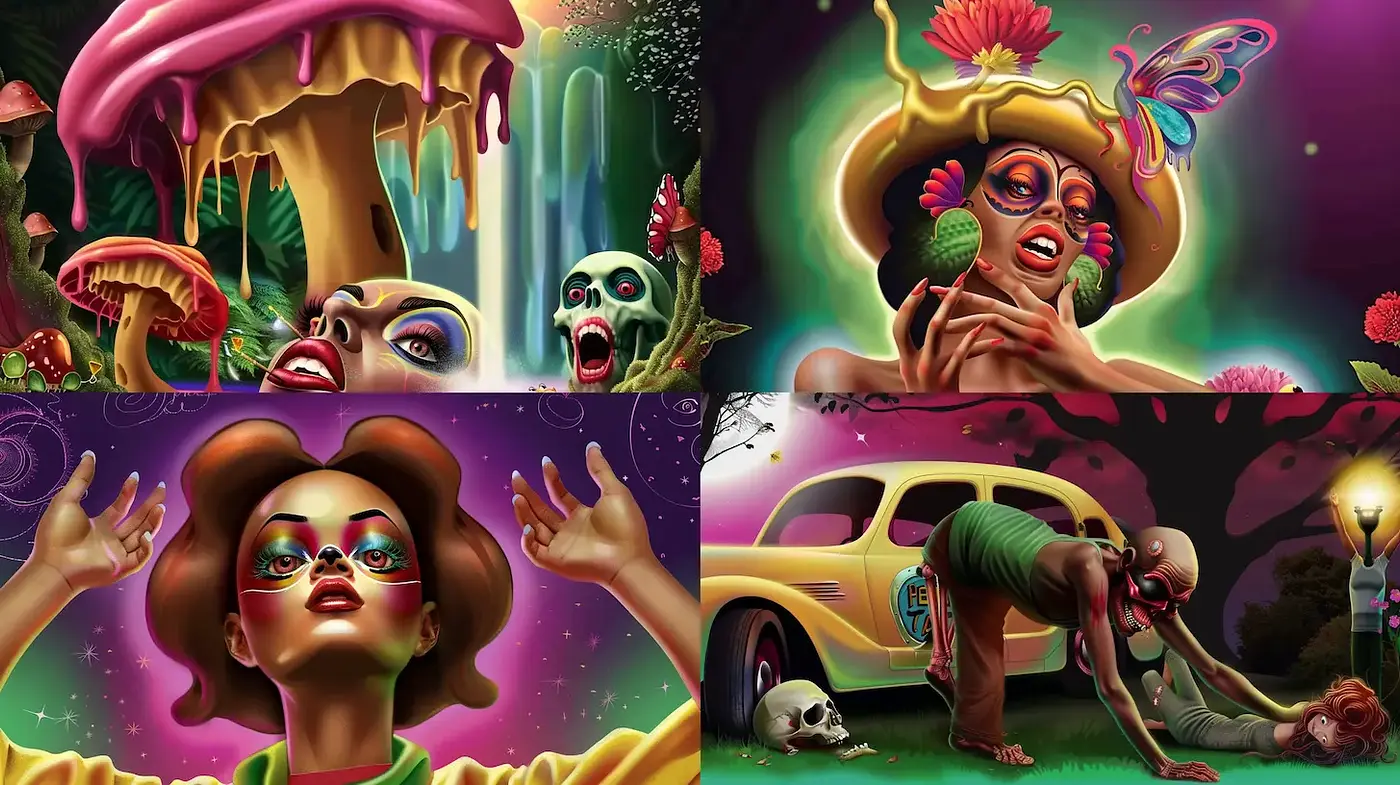 Vibrant and Surreal Psychedelic Illustrations with a Pop Art Influence - Midjourney sref style