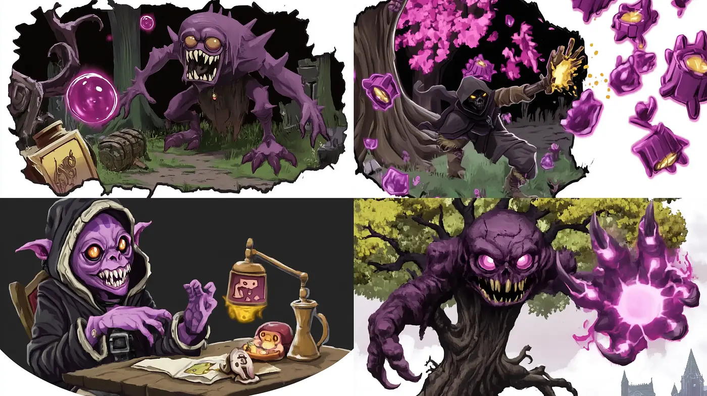 Fantastical Purple-Tinged Monstrous Magic Artwork - Midjourney sref style