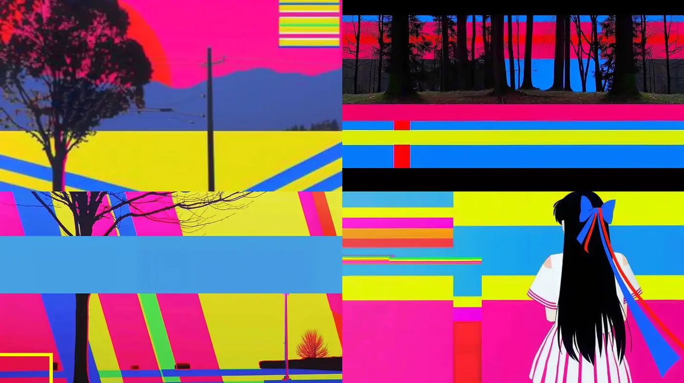 Neon Contrasts and Bold Geometry: A Vivid Journey through Abstracted Landscapes and Figures - Midjourney sref style