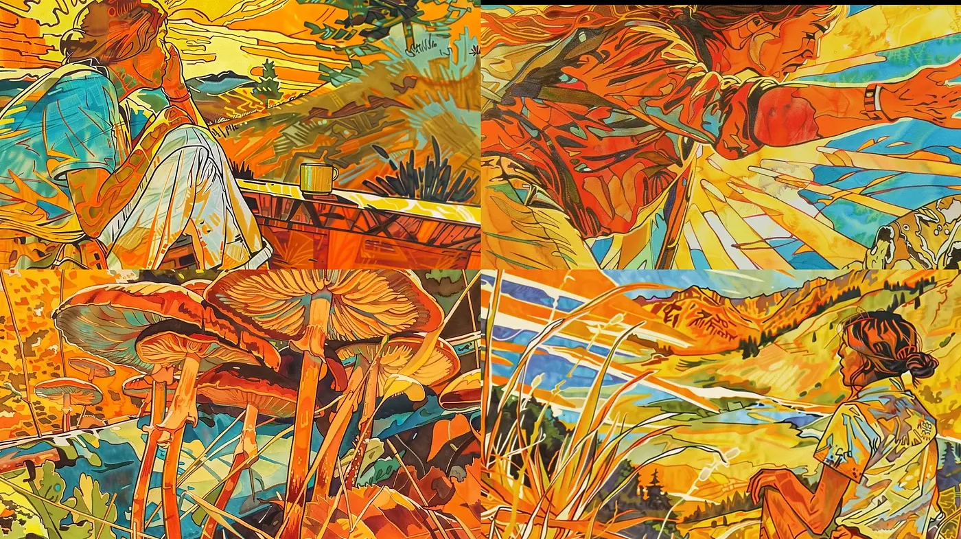 Vibrant Expressionist Escapades in a Serene Natural Backdrop - Midjourney sref style