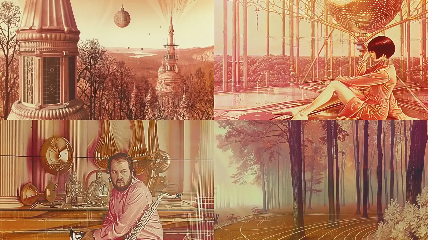 Sepia-Tinged Retrofuturistic Dreamscape - Midjourney sref style