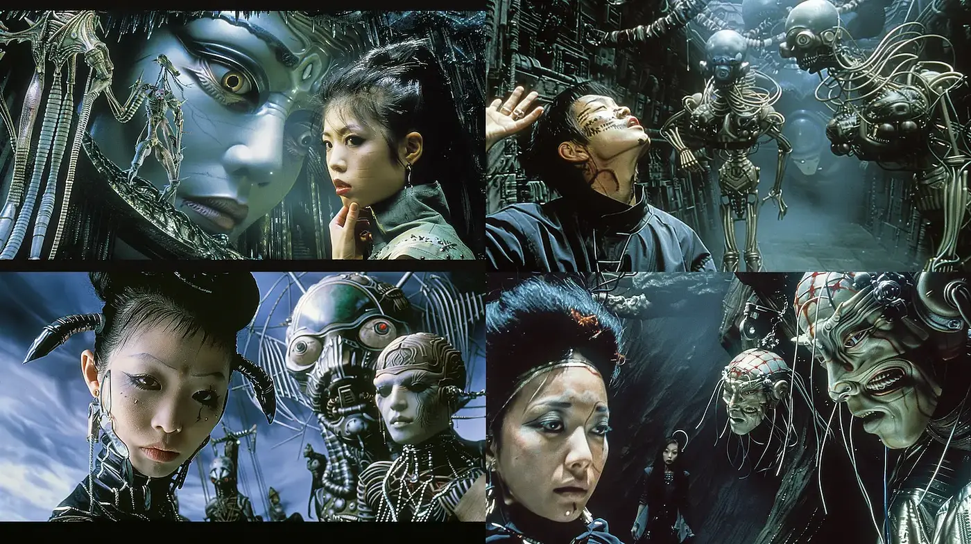 Futuristic Cybernetic Aesthetics with a Touch of Traditional Influence - Midjourney sref style