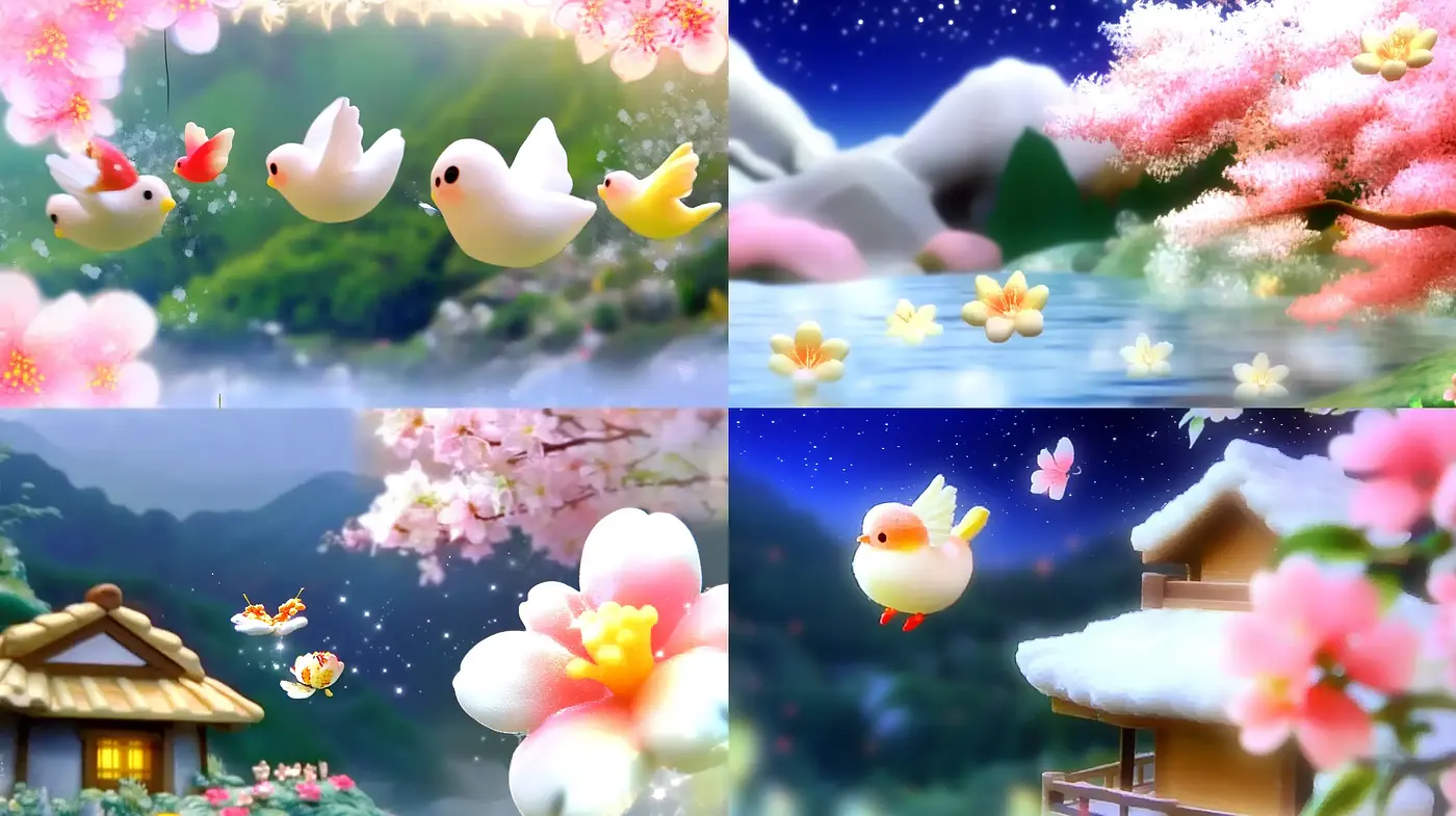 Idyllic Blossoms in Serene Landscapes: A Dreamlike Anime-Inspired Tableau - Midjourney sref style
