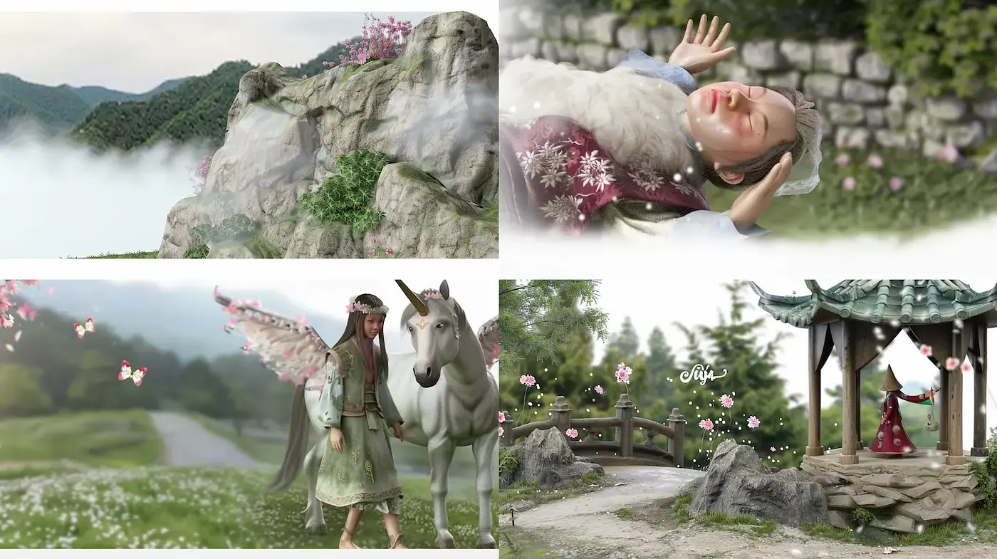 Ethereal Fantasy Landscapes with Whimsical Elements - Midjourney sref style