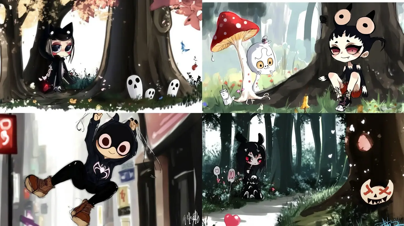 Whimsical Woodland Anime-Inspired Illustration Collection - Midjourney sref style