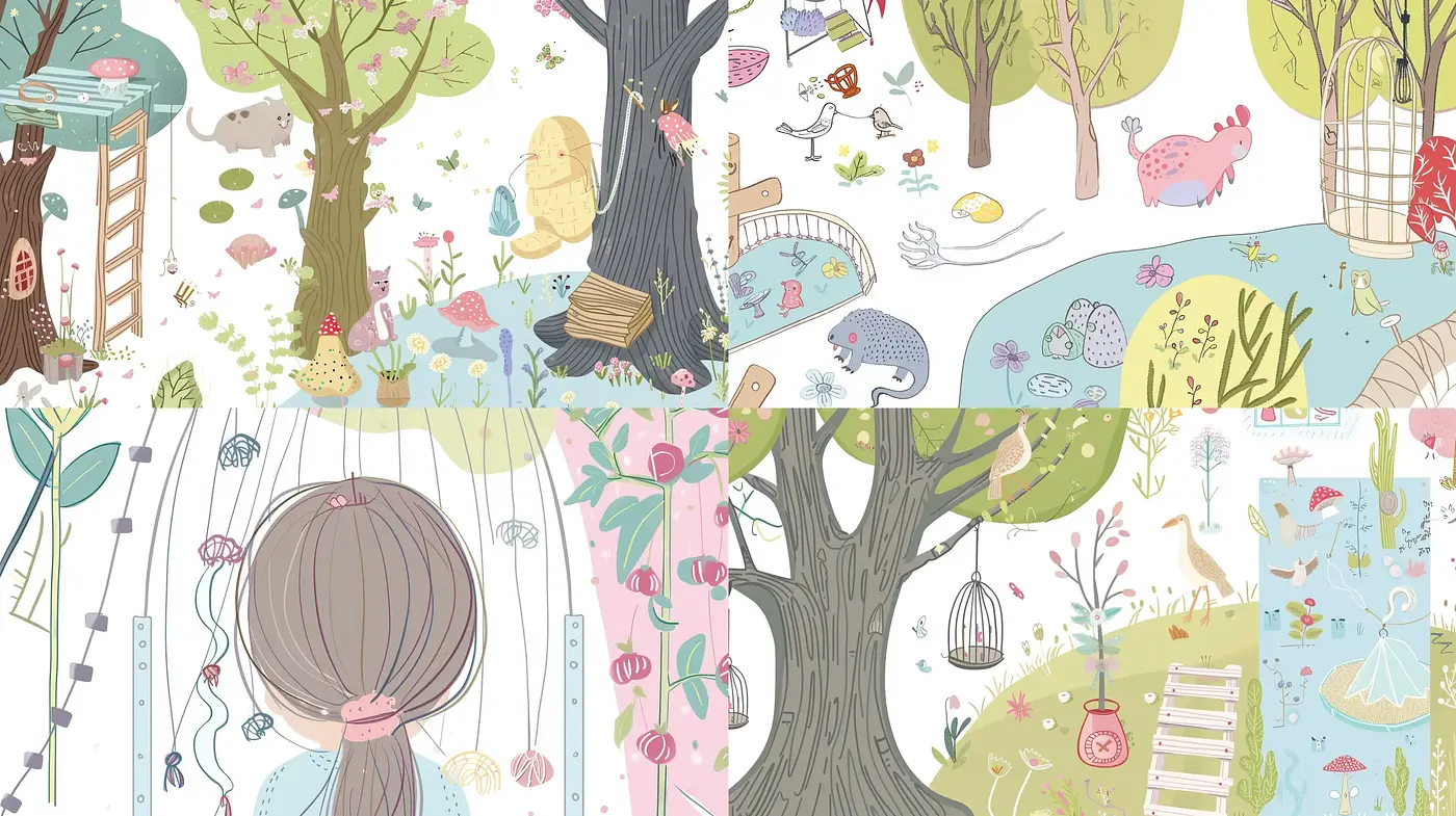 Whimsical Illustrative Journey Through Pastel Wonderland - Midjourney sref style