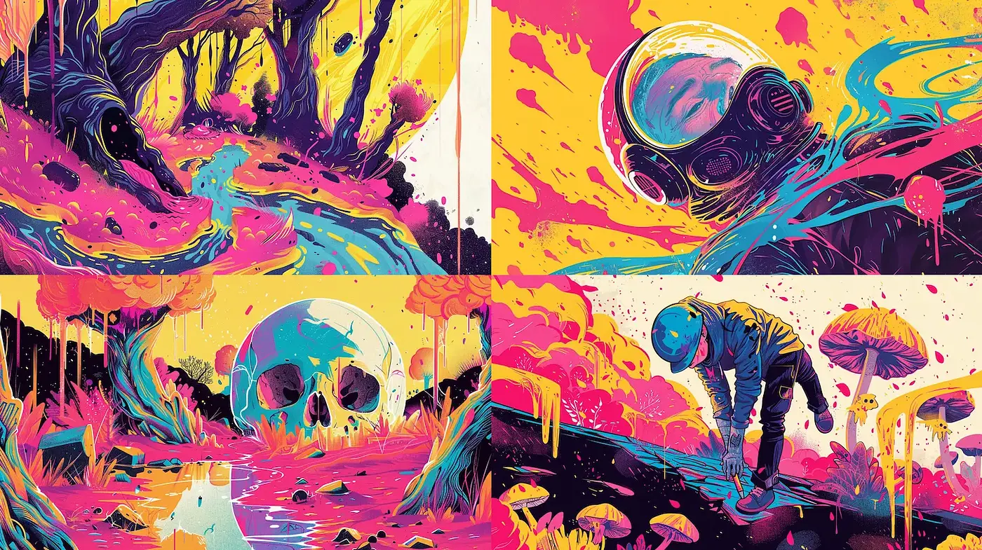 Vibrant and Surreal Landscapes with Cosmic Influences - Midjourney sref style