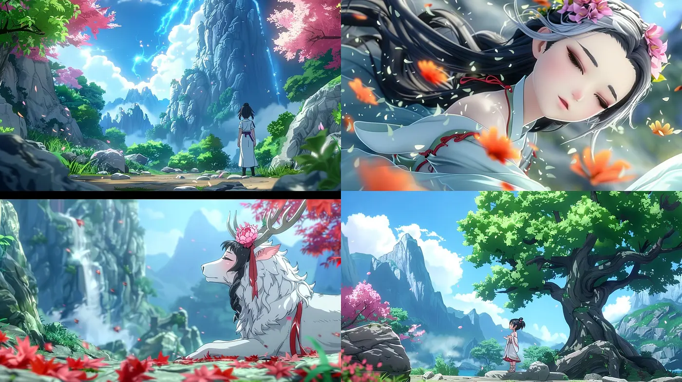 Ethereal Anime Dreamscape: A Fusion of Lush Nature and Serene Fantasy - Midjourney sref style