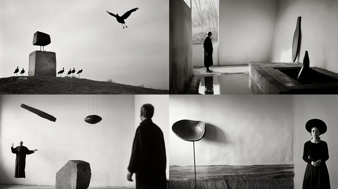 Monochromatic Elegance with Surrealist Overtones - Midjourney sref style