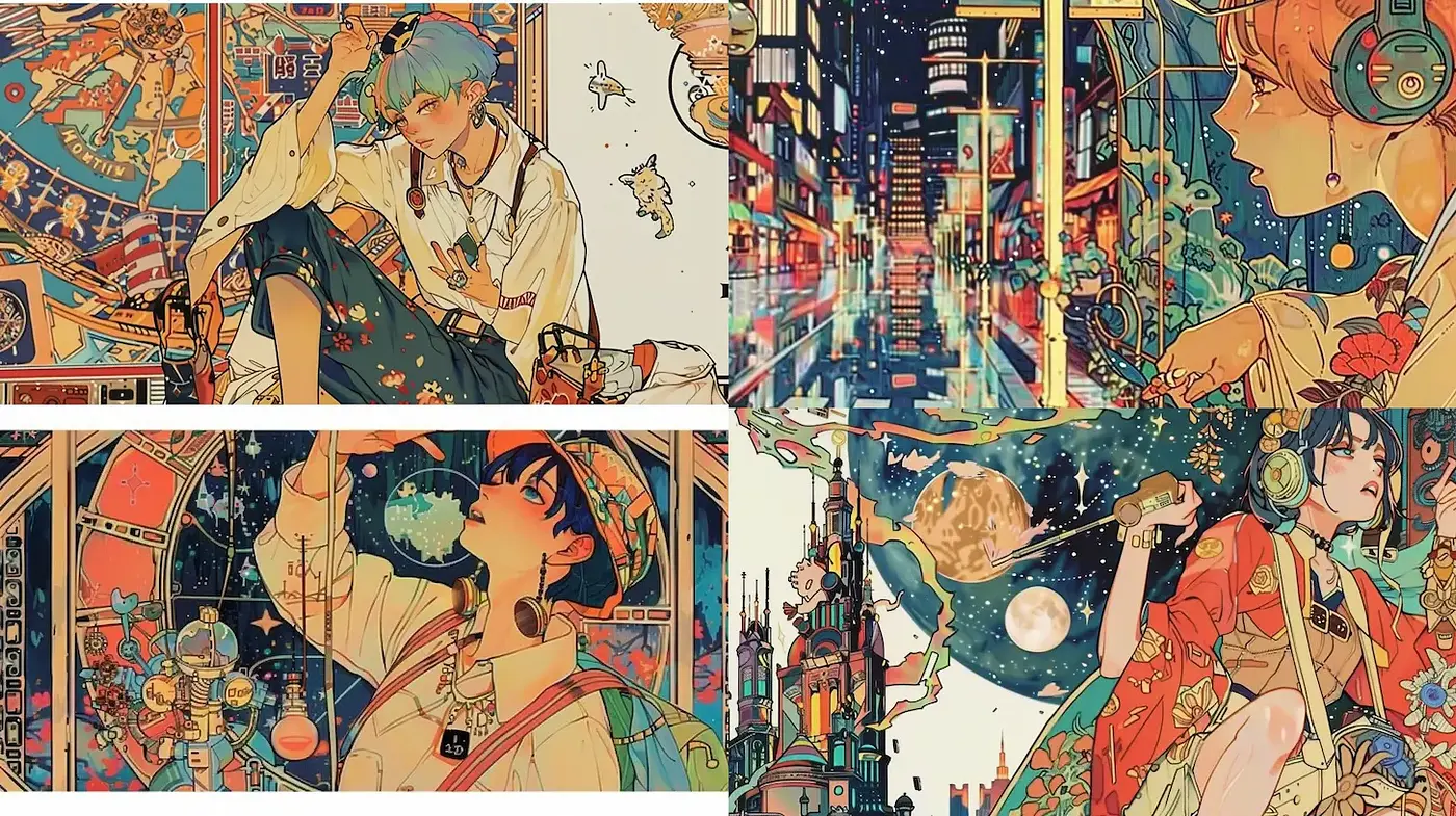 Colorful Urban Fantasy with a Retro Vibe and Anime Influences - Midjourney sref style