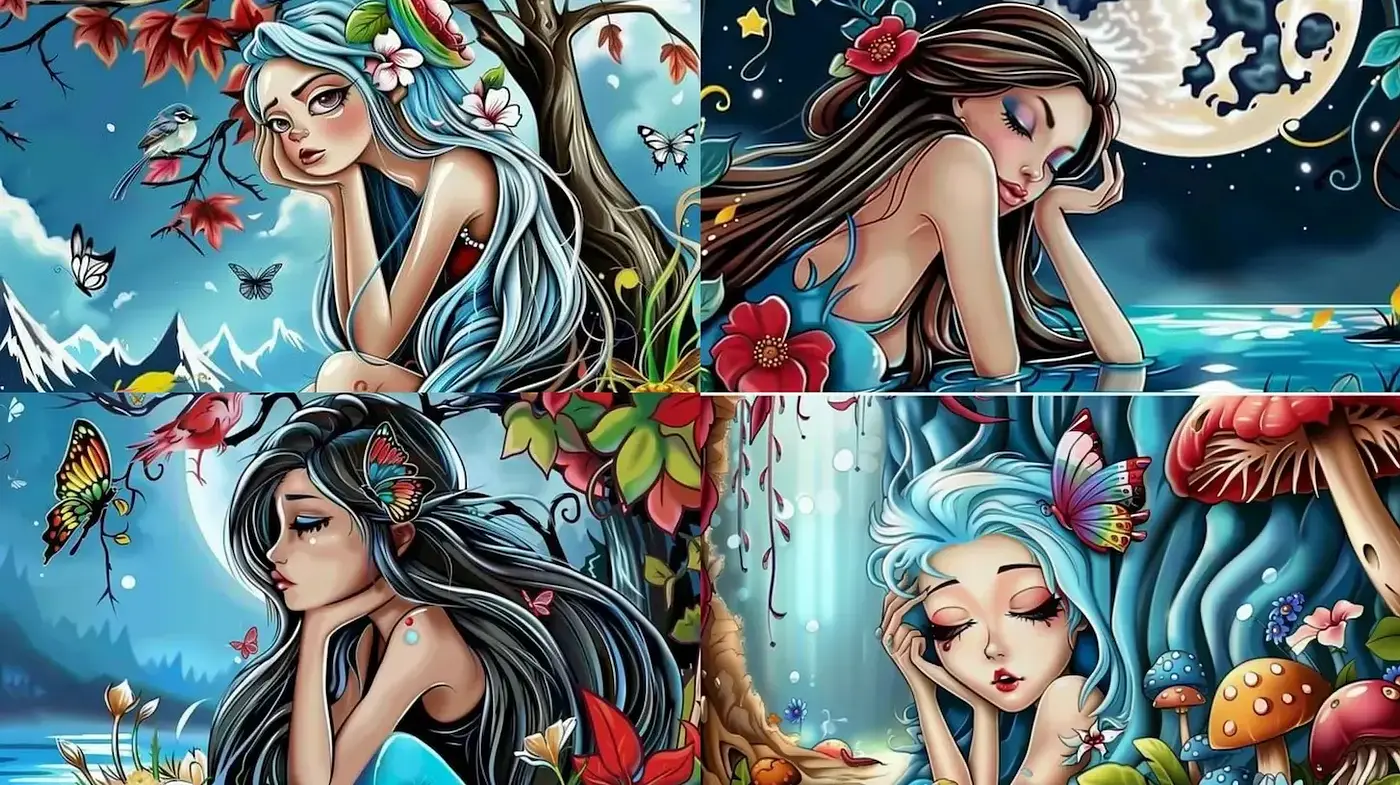 Enchanting Illustrations with Vibrant Nature Elements and Dreamlike Auras - Midjourney sref style