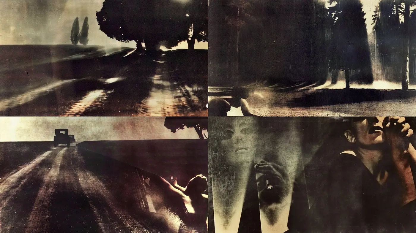 Ephemeral Shadows in Sepia: A Dance of Light and Texture Across Time - Midjourney sref style