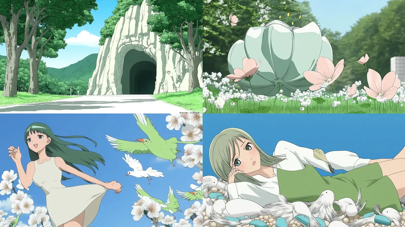 Serene Pastoral Elegance in Anime - Midjourney sref style
