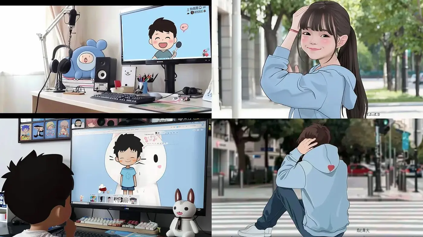 Stylized modern digital illustrations with soft character features and serene backgrounds - Midjourney sref style