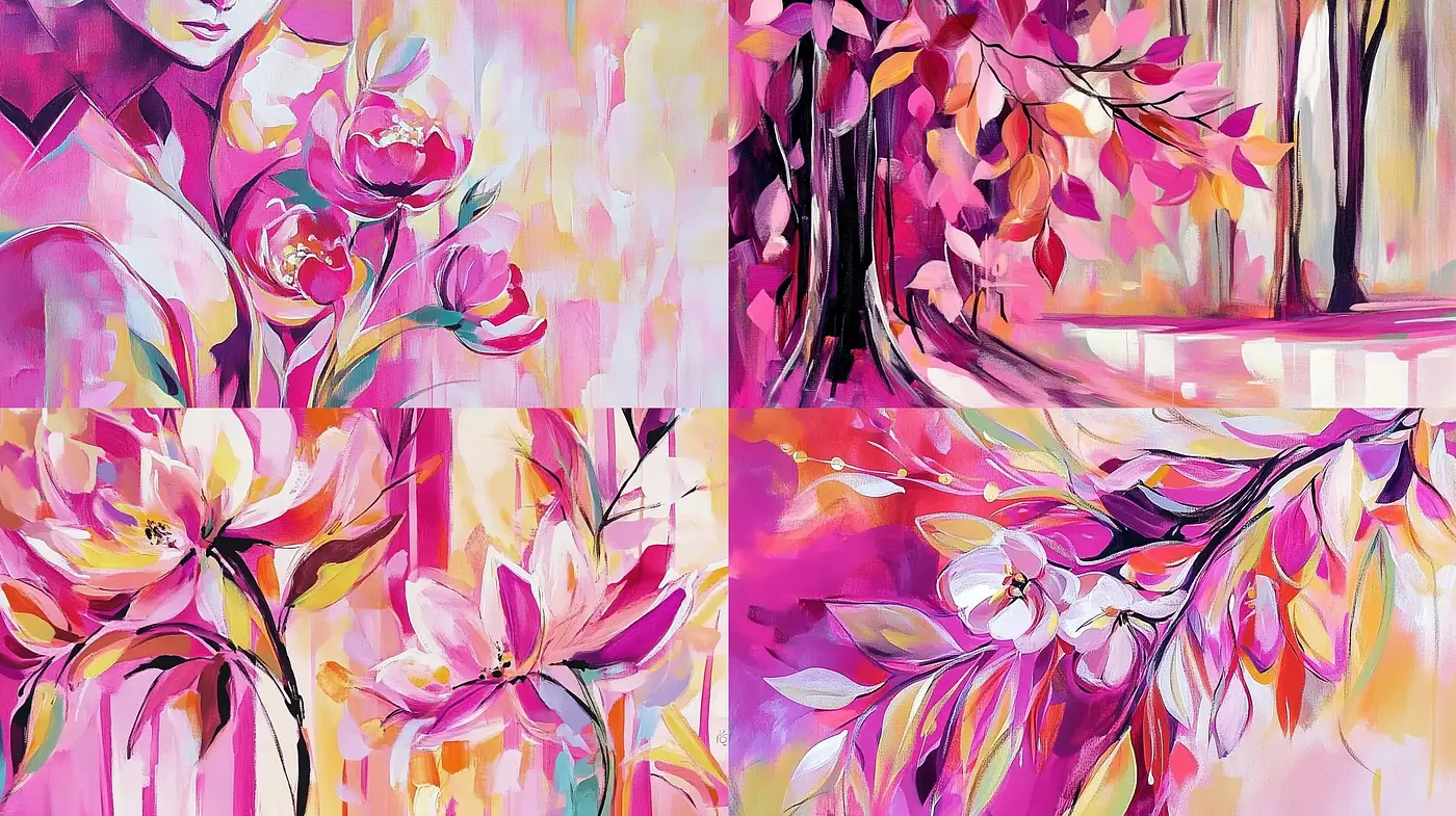 Luminous Blossom Symphony in Vivid Pink Hues - Midjourney sref style