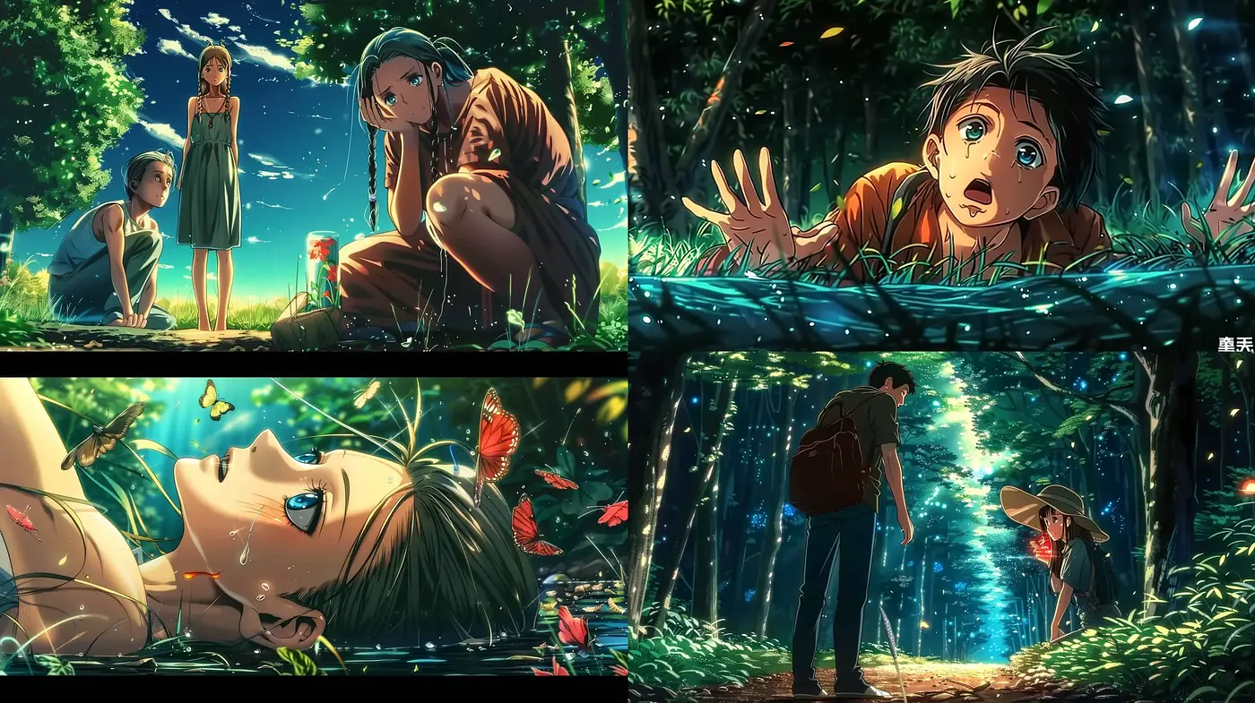 Lush Animated Nature Scenes with Vibrant Anime-Inspired Aesthetics - Midjourney sref style