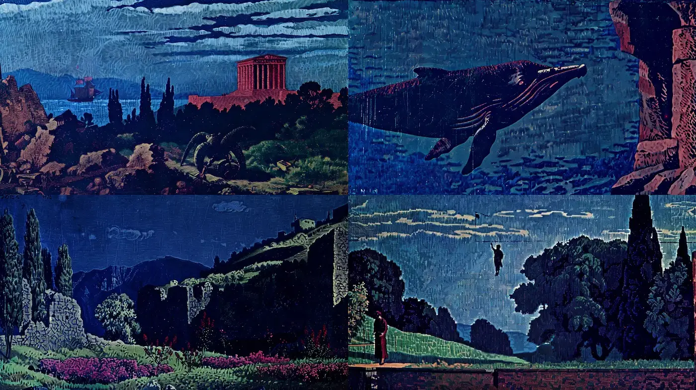 Vibrant and Dreamlike Landscapes with a Touch of Mythology - Midjourney sref style