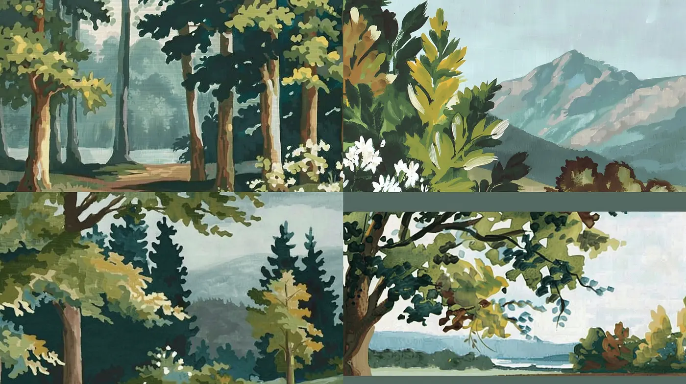 Harmonious Nature Blend: A Study in Stylized Pastoral Chic - Midjourney sref style
