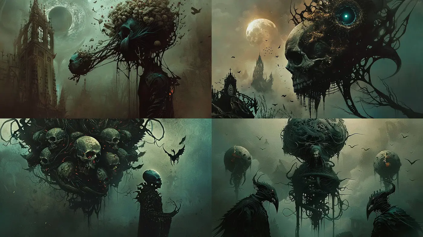 Ethereal Gothic Surrealism in Shades of Decay - Midjourney sref style