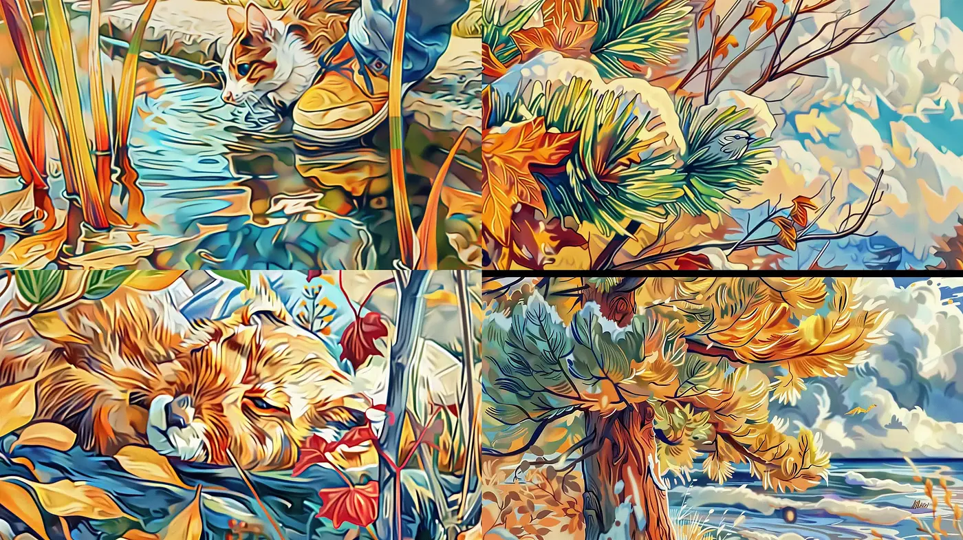 Vibrant Autumnal Abstraction in Dynamic Brushstrokes - Midjourney sref style