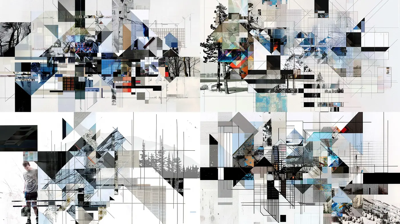 Deconstructed Geometric Abstraction in Monochromatic Tones - Midjourney sref style
