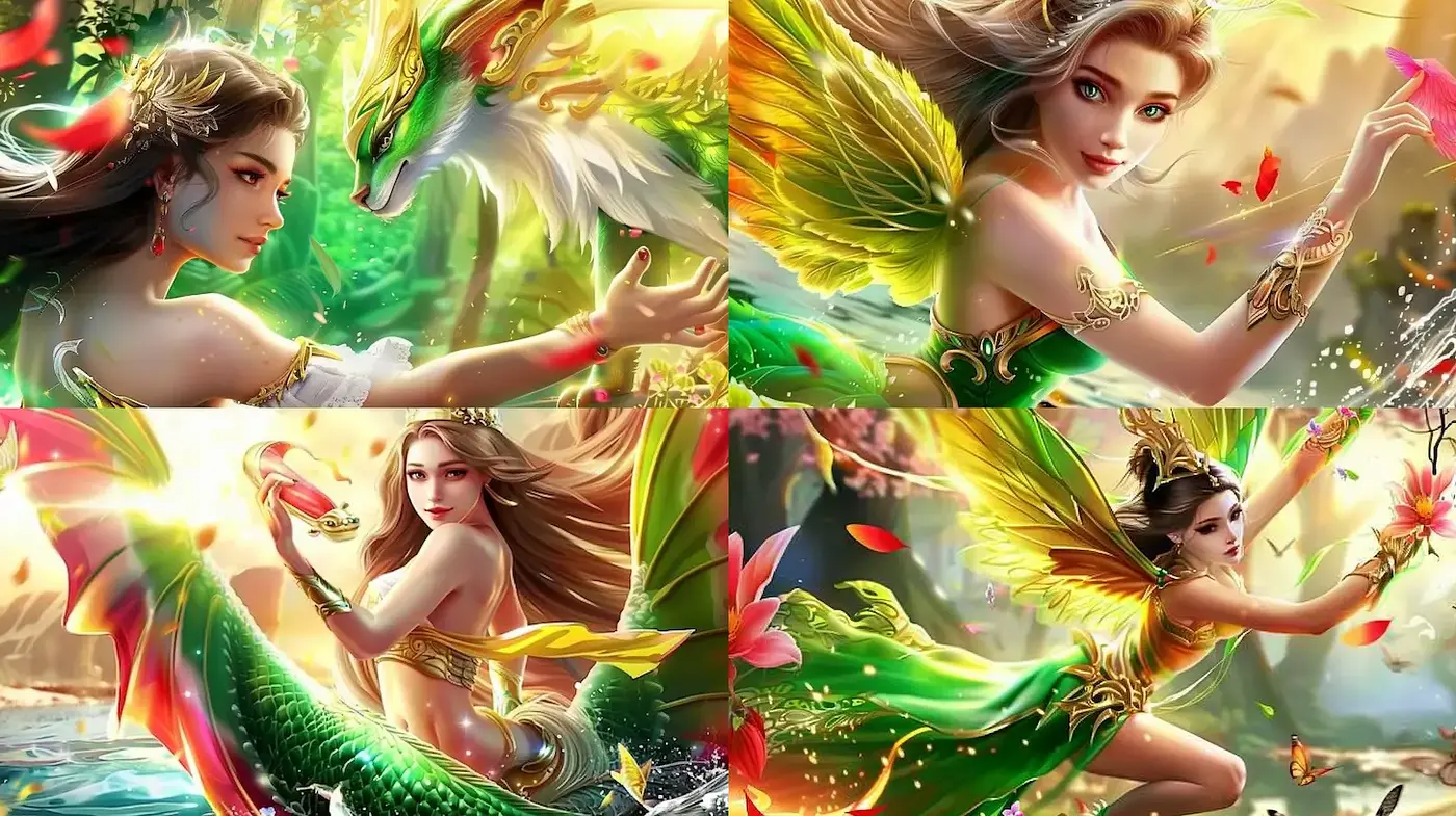Vibrant Fantasy Art with Ethereal Elements and Dynamic Characters - Midjourney sref style